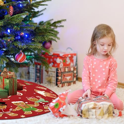 Marspark 60 Inch Red Gingerbread Christmas Tree Skirt - Festive Holiday Decor
