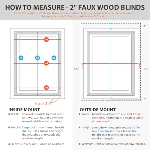 Cordless 2-Inch Faux Wood Horizontal Window Blind, White (35" W x 60" H)