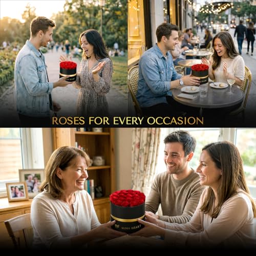 20 Preserved Red Roses in Luxury Round Gift Box - Long-Lasting Eternal Flowers