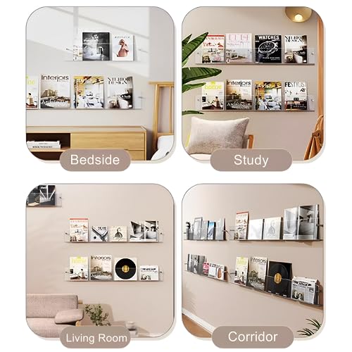 2-Pack 17-Inch Acrylic Wall-Mounted Magazine Holder Floating Shelves