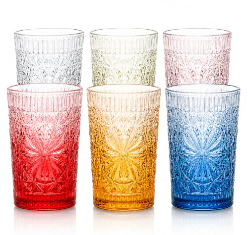 Vintage Embossed Gradient Glass Drinking Cups, 13 oz Set of 6