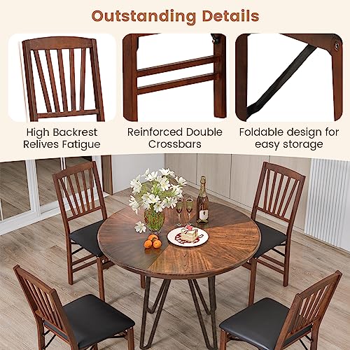 Folding Dining Chairs Set of 2, Solid Wood Kitchen Chairs with Padded Seat