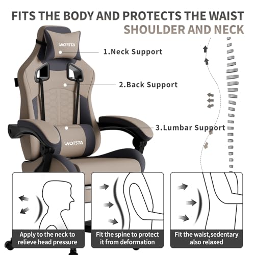 Ergonomic Gaming Chair with Massage & Footrest - Reclining High Back Chair, Grey