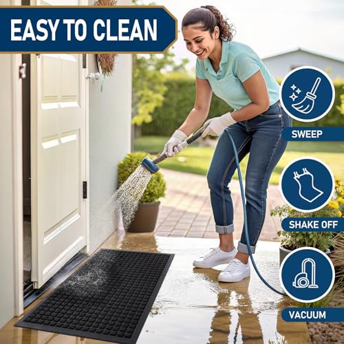 Heavy Duty Non-Slip Rubber Door Mat - 29.5x17 Inch Indoor Outdoor Entrance Rug