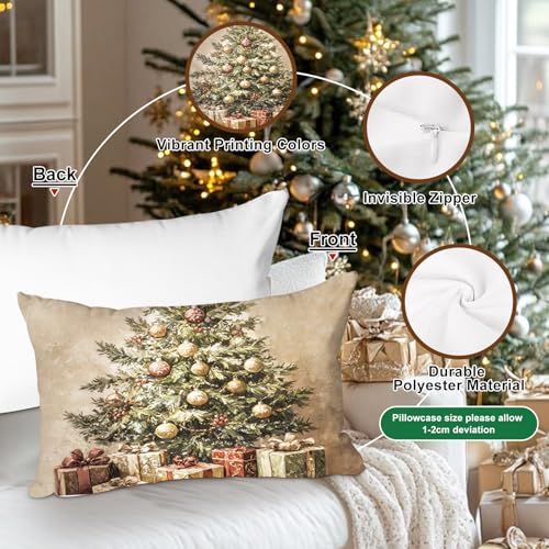 Lanpn 12x20 Christmas Throw Pillow Covers Set of 4, Santa Tree