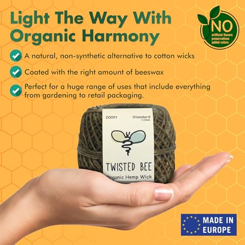 Organic Hemp Wick with Beeswax Coating - 200ft Standard Size