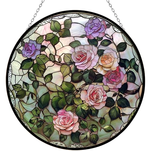 Victorian Rose Stained Glass Suncatcher - Customizable Window Decor