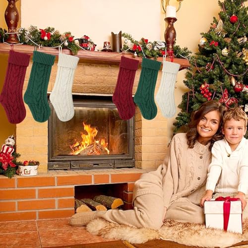 Xihongshi Red 18 Inch Personalized Knit Christmas Stocking - Large Cable Pattern