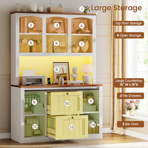 41-Inch Farmhouse File Cabinet with Charging Station, Barn Door & LED Lights