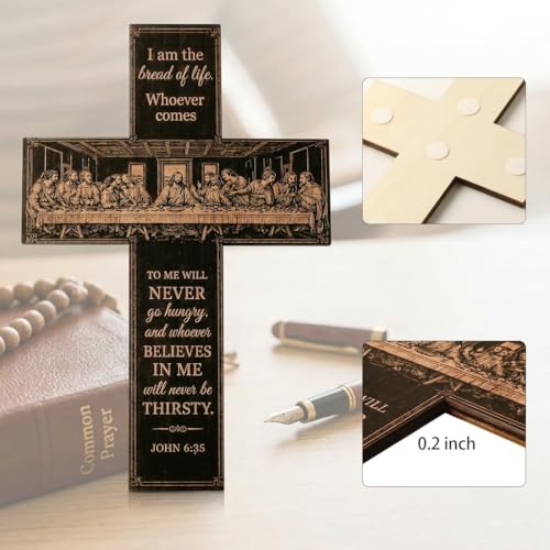 12-Inch Wooden Cross Wall Decor - Christian Last Supper Art with Adhesive