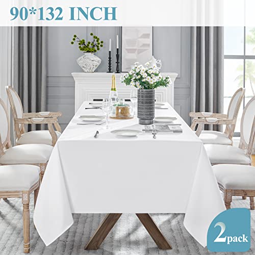 2 Pack White Rectangular Tablecloth 90 x 132 Inch Polyester Table Cover