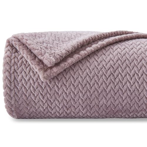 NEWCOSPLAY Fleece Leaf Pattern Throw Blanket - Soft Light Purple 50x60