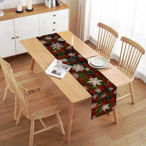 Forever Queen Christmas Table Runner 13x72 Inch Red Green Snowflakes Farmhouse Holiday Decor