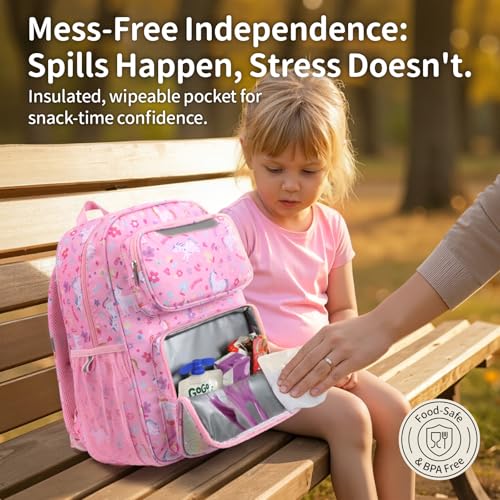 Girls Pink Unicorn Kindergarten Backpack - 15 Inch Insulated School Bag