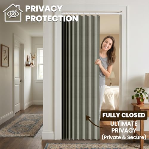 Blackout Magnetic Door Curtain - Folding Accordion Design, 42" W x 78" L, Grey