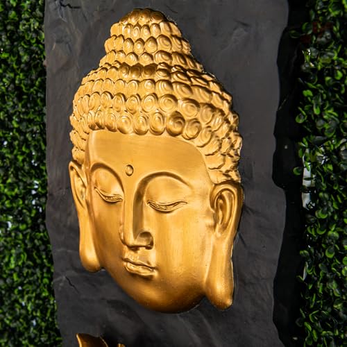 30-Inch Buddha Zen Wall Water Fountain with LED Light for Garden Decor
