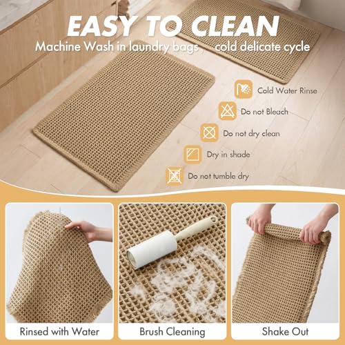 MIULEE Waffle Bath Rug Set of 2 Boho Brown 18x30 Non-Slip Absorbent