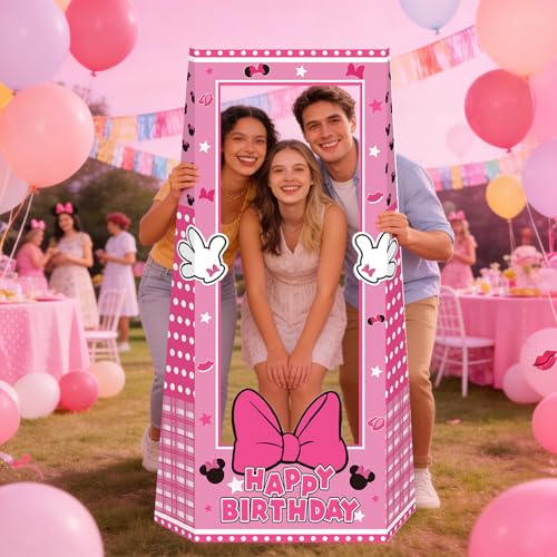 Large Pink Mouse Birthday Photo Booth Frame - 59-Inch Cardstock Prop