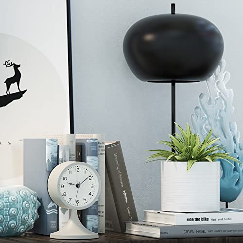 3-Inch Retro Analog Alarm Clock, Silent Metal Table Clock with Night Light