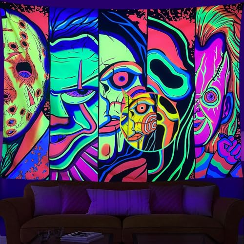 UV Reactive Blacklight Horror Face Tapestry - Trippy Glow Wall Decor