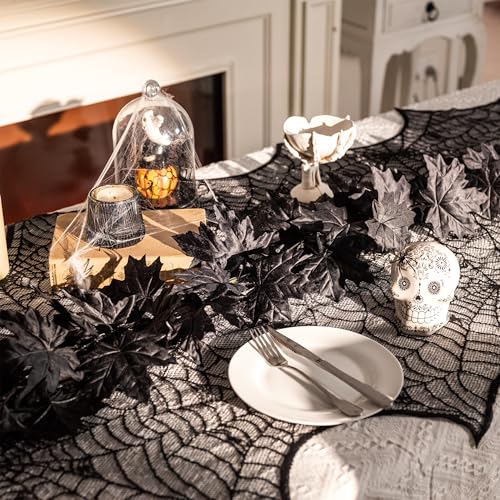 9ft Pre-Lit Black Maple Leaf Halloween Garland with Lights for Mantle