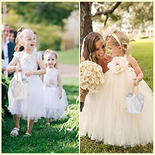 Ivory Flower Girl Basket for Wedding Ceremony - Large Size