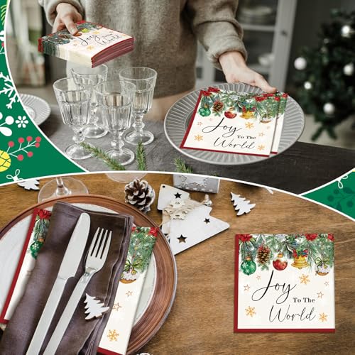 Frienda Christmas Joy to the World 60 Pack 13x13in Christmas Balls Napkins