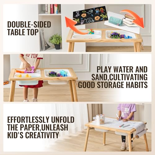Wooden Sensory Table for Toddlers with Storage Bins and Paper Roll Holder