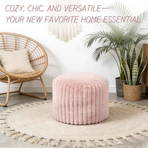 2-Piece Faux Rabbit Fur Pouf Ottoman Cover, 20x15 Inch Unstuffed Footrest