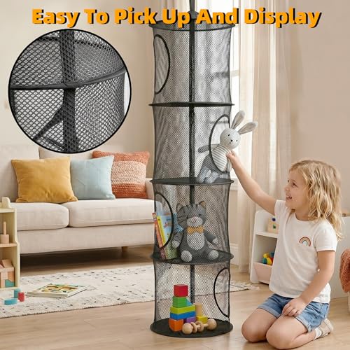 4-Tier Hanging Stuffed Animal Storage Organizer, Mesh Toy Net for Kids Room