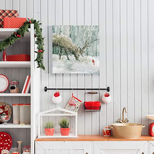 40x40 Reindeer and Cardinal Christmas Wall Art - Scenic Winter Forest Canvas, Ready to Hang, Premium Gallery Wrapped Decor, Made in USA