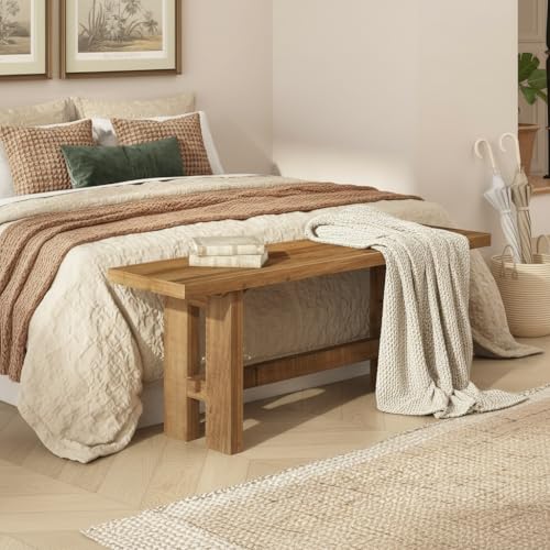 43.3-Inch Reclaimed Solid Wood Farmhouse Entryway Bench with Rustic Finish