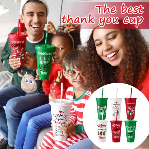 Vesici 12 Pack 24 Oz Christmas Plastic Cups with Lids and Straws – Joy Edition