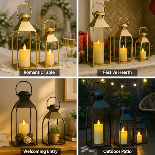 Decorative Metal Lanterns Set of 3 for Indoor & Outdoor Use