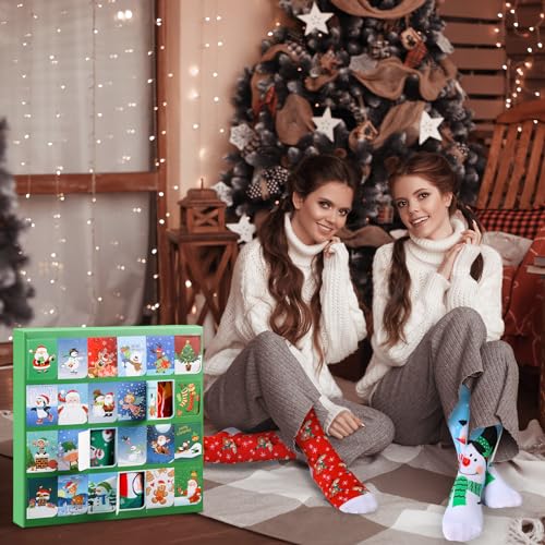 Suhine Knitted 24-Pair Christmas Sock Advent Calendar for Adults & Kids