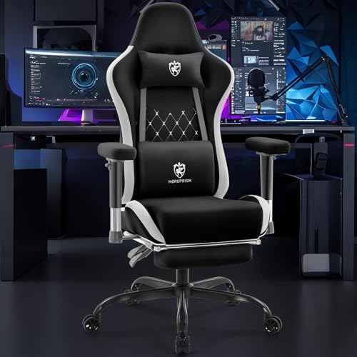 Ergonomic Fabric Gaming Chair with Footrest, Massage Lumbar & Gel Cushion