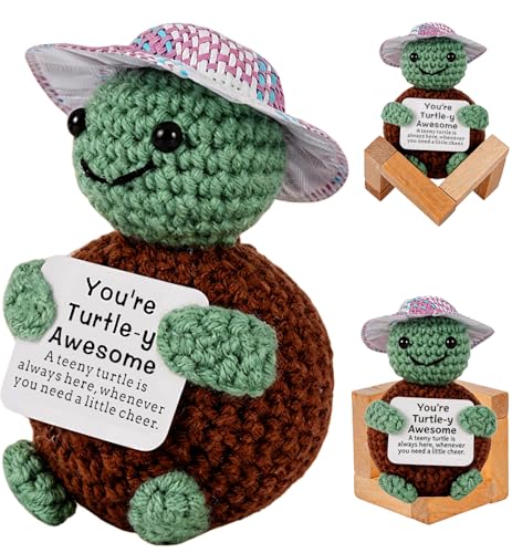 Handmade Crochet Turtle Doll with Encouragement Card and Healing Crystal