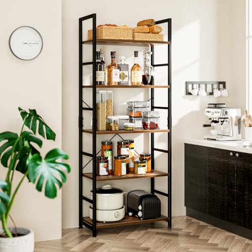 5-Tier Industrial Bookshelf, Tall Freestanding Storage Organizer Unit