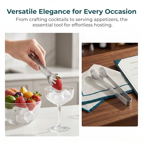 3-Piece Stainless Steel Ice Tongs Set for Cocktails & Food Serving