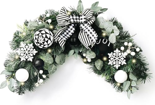 Valery Madelyn 24'' Christmas Teardrop Swag Outdoor Decoration Black & White - Swag