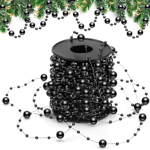 65.6Ft Black Pearl Bead Garland, Artificial Beaded String for Crafts & Decor