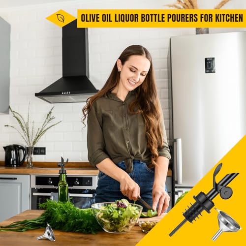 Tioncy 4 Pcs Black Stainless Steel Olive Oil Spouts with Funnel & Brush - Kitchen Pouring Tools