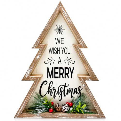 Farmhouse Christmas Tree Sign with Pinecones - Rustic Holiday Decor