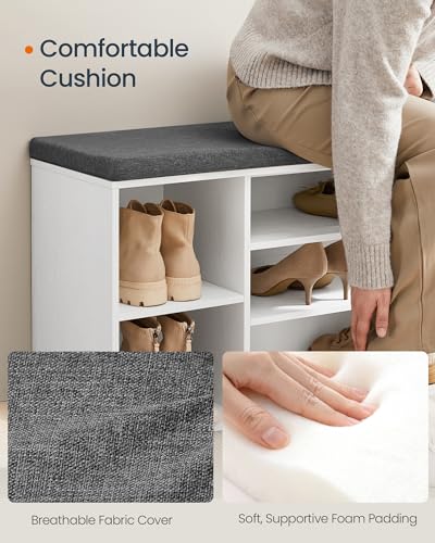 41-Inch Shoe Storage Bench with Cushion, Adjustable Shelves & Door Cabinet