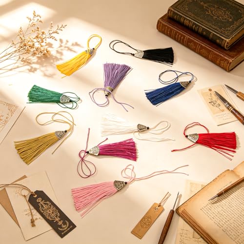 20pcs Boho Silk Tassel Charms with Antique Silver Caps for DIY Jewelry Craft