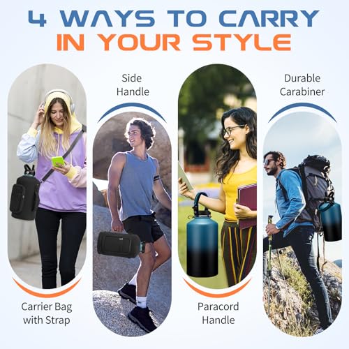 1 Gallon Water Bottle Insulated - with Straw & Flex Cap Lid, Paracord Handle, Bottle Sleeve with Strap, BPA Free & Leak Proof Big Metal Water Canteen, 128 oz Stainless Steel Water Jugs for Sports Gym