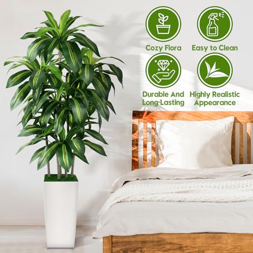 5FT Artificial Dracaena Tree with White Planter - Indoor Fake Plant