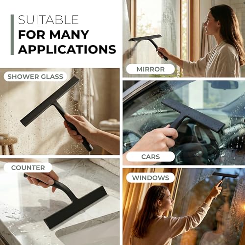 9-Inch Silicone Shower Squeegee with 3-in-1 No-Drill Mount, Matte Black