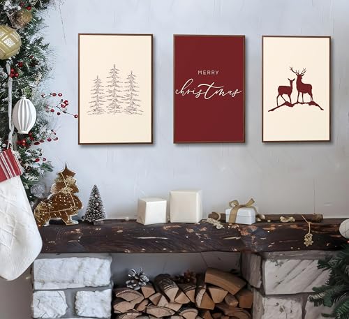 FJKLRP 3pcs Christmas Canvas Wall Art Set 12x16 inches Unframed Red and Off-White