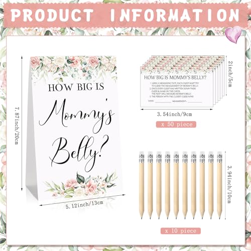 64-Piece Measure the Bump Baby Shower Game Set with Floral Sign and Cards